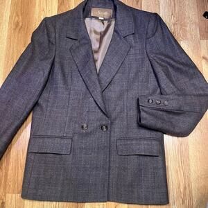 Vintage Saville Tweed Wool Blazer Plaid Sz 10 Gray old money quiet luxury preppy